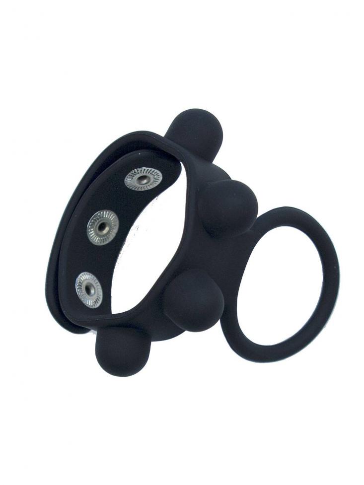 Rude Rider Cock Ring & Ball Strap Silico ne Black