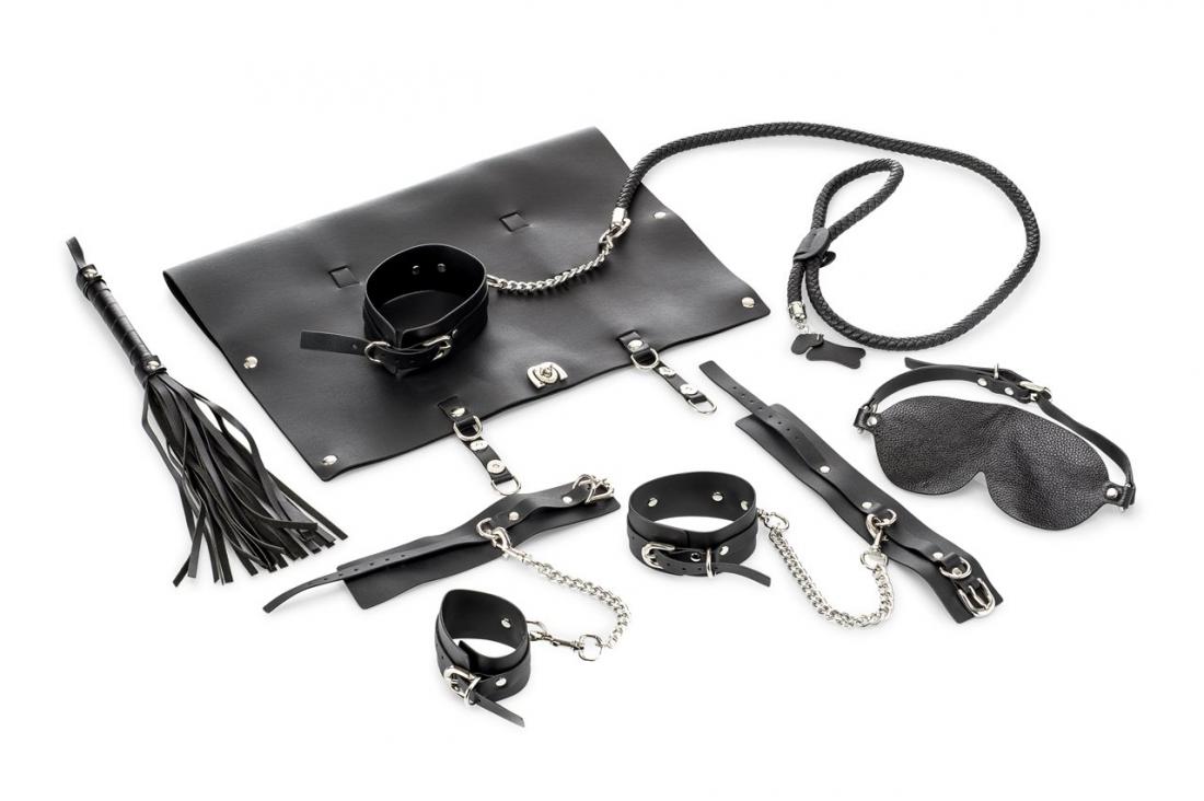 9-piece PU Leather Bondage Set - Black